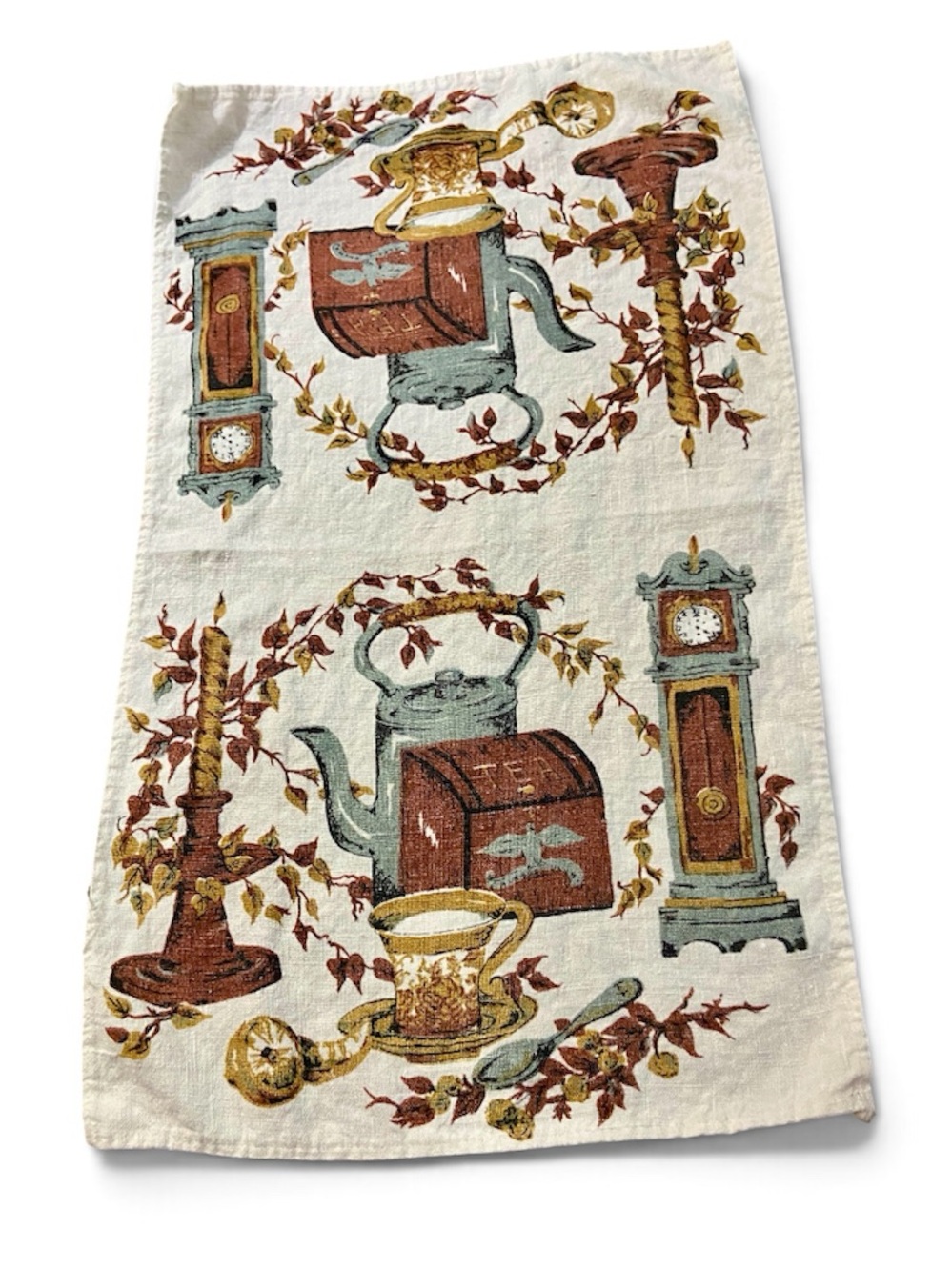 Vintage Linen Kitchen Towel  in Shades of Brown and Gold